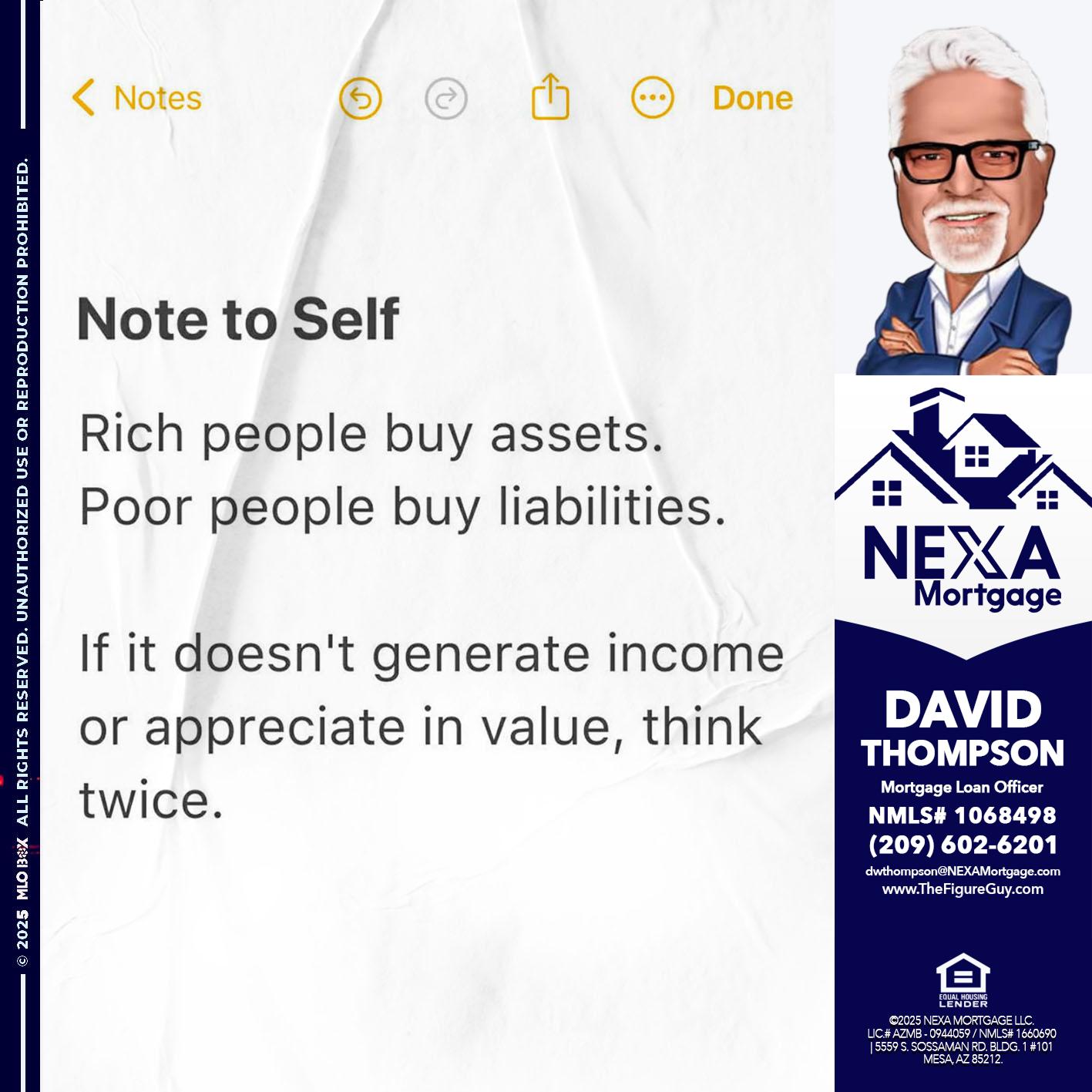 NOTE TO SELF - David Thompson -Mortgage Loan Officer